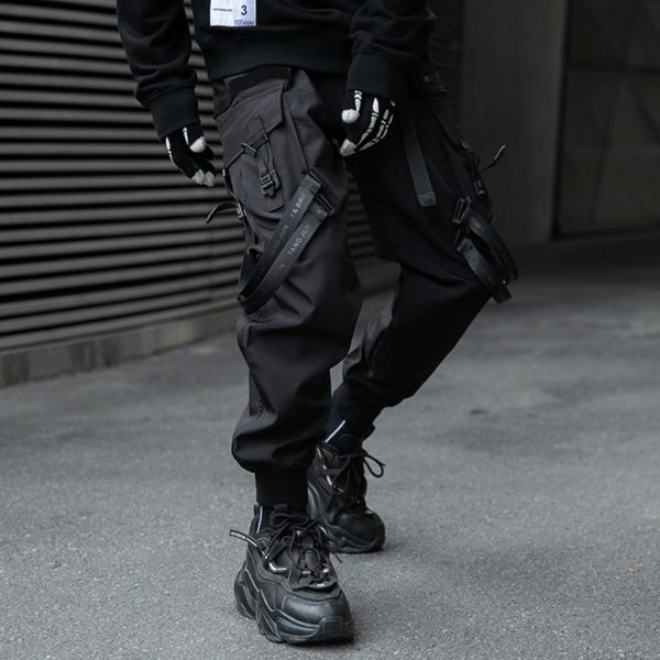 Men's Techwear Japanese Streetwear Goth Black Cargo Jogger Fashion
